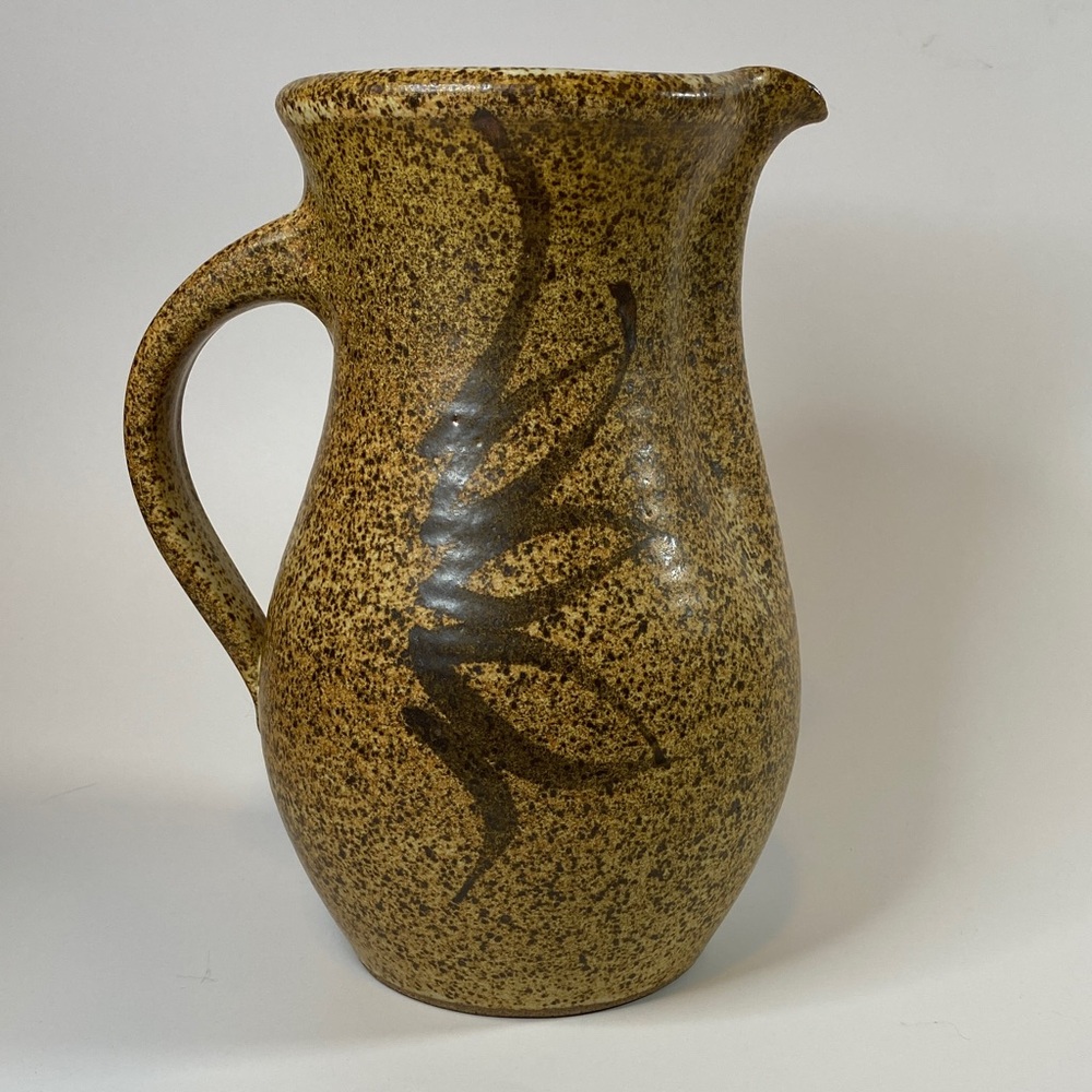Speckled Brown Artist Signed Pottery Pitcher